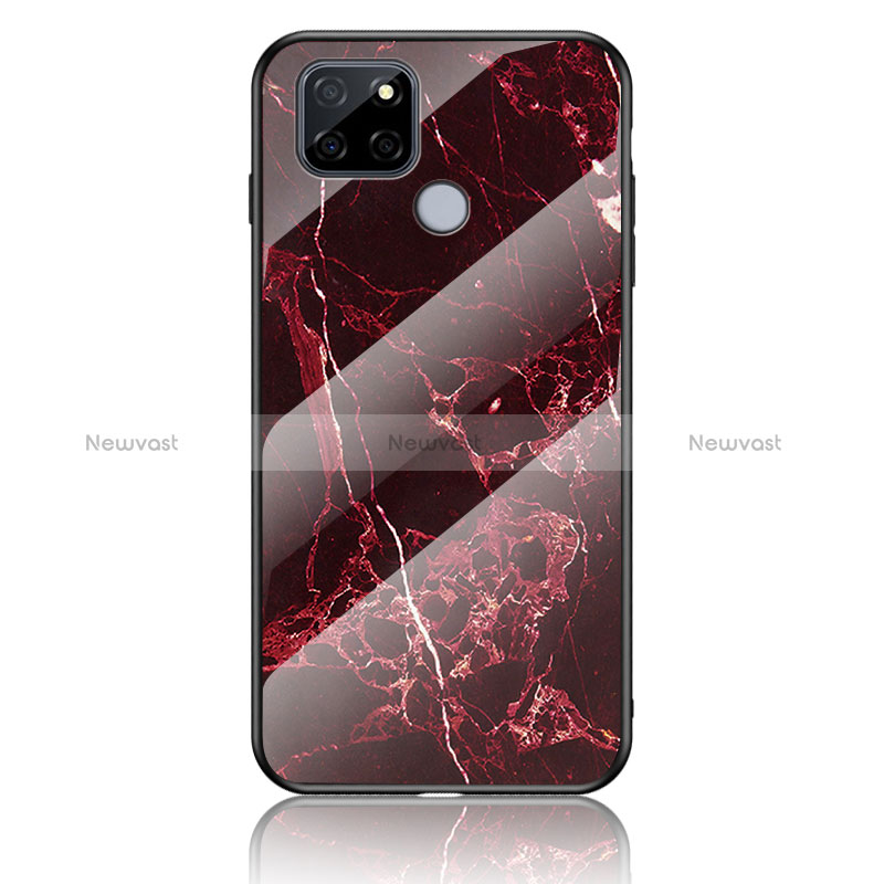 Silicone Frame Fashionable Pattern Mirror Case Cover for Realme Q2i 5G Red