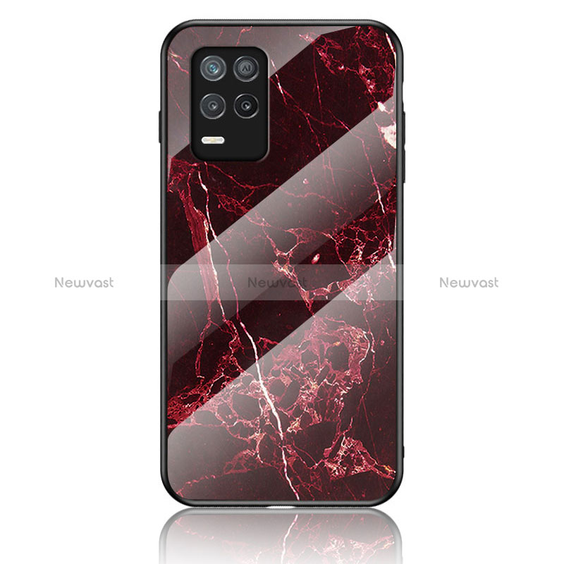 Silicone Frame Fashionable Pattern Mirror Case Cover for Realme Q3i 5G Red