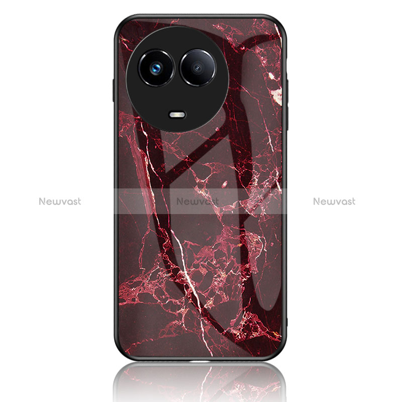 Silicone Frame Fashionable Pattern Mirror Case Cover for Realme V50s 5G Red