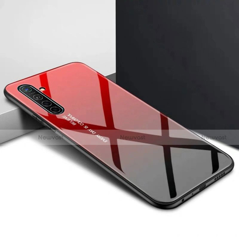 Silicone Frame Fashionable Pattern Mirror Case Cover for Realme X2 Red