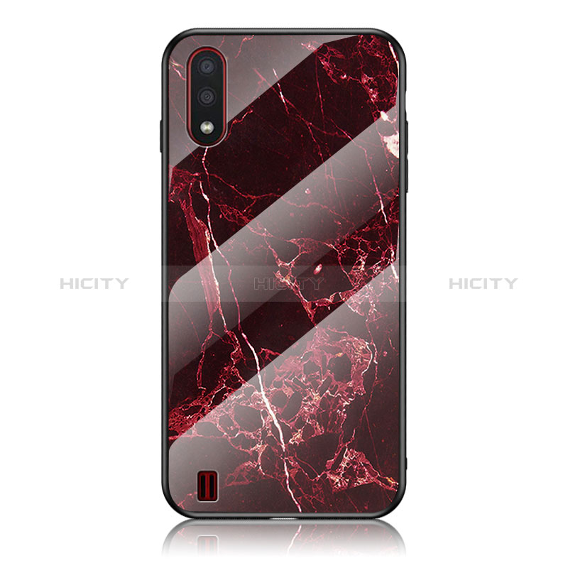 Silicone Frame Fashionable Pattern Mirror Case Cover for Samsung Galaxy A01 SM-A015 Red