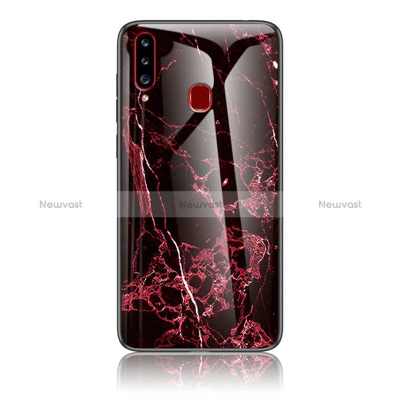 Silicone Frame Fashionable Pattern Mirror Case Cover for Samsung Galaxy A20s Red