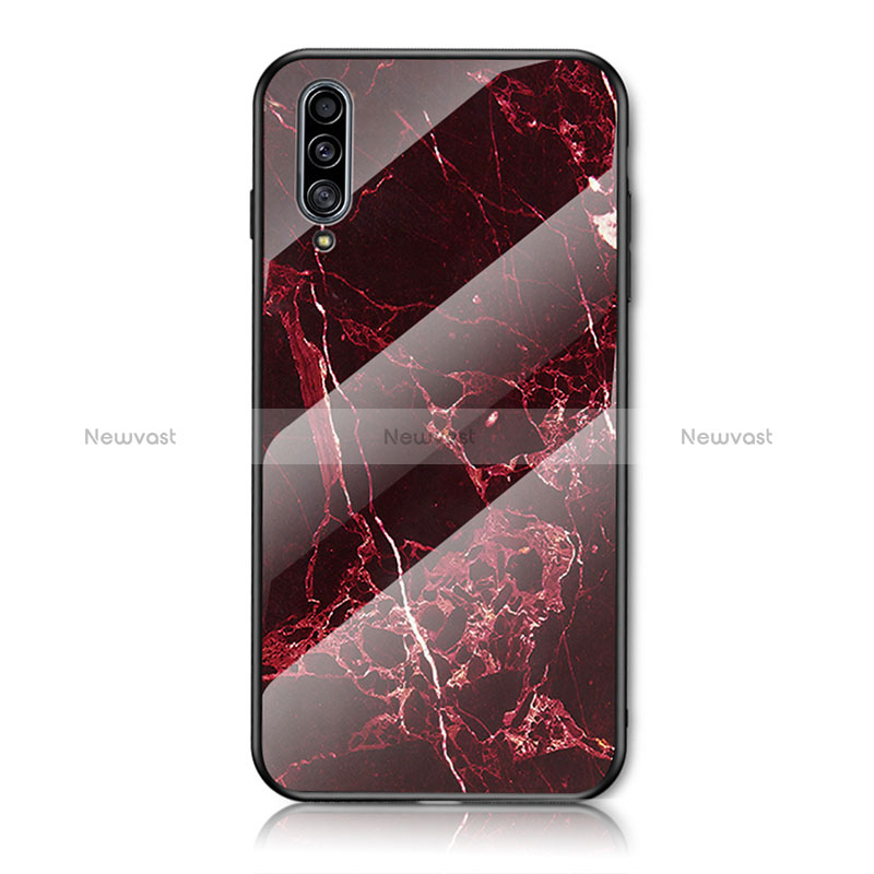 Silicone Frame Fashionable Pattern Mirror Case Cover for Samsung Galaxy A50 Red