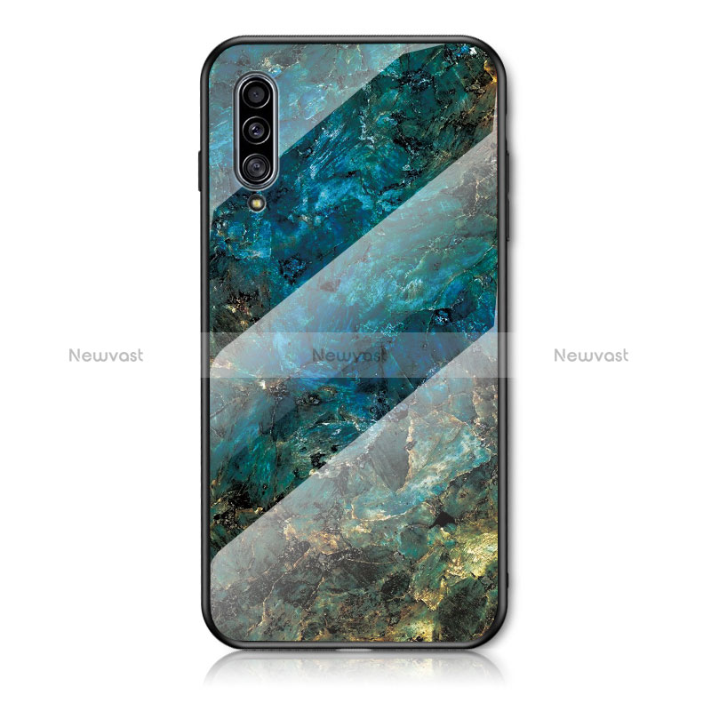 Silicone Frame Fashionable Pattern Mirror Case Cover for Samsung Galaxy A50S Blue