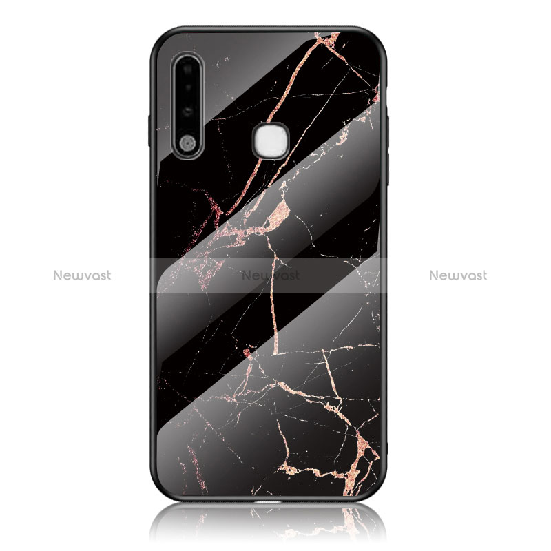 Silicone Frame Fashionable Pattern Mirror Case Cover for Samsung Galaxy A70E Gold and Black