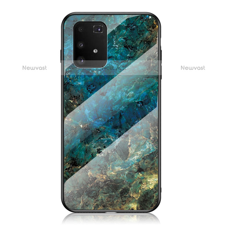 Silicone Frame Fashionable Pattern Mirror Case Cover for Samsung Galaxy A91 Blue