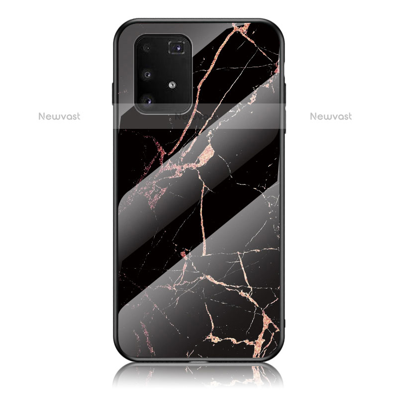 Silicone Frame Fashionable Pattern Mirror Case Cover for Samsung Galaxy A91 Gold and Black