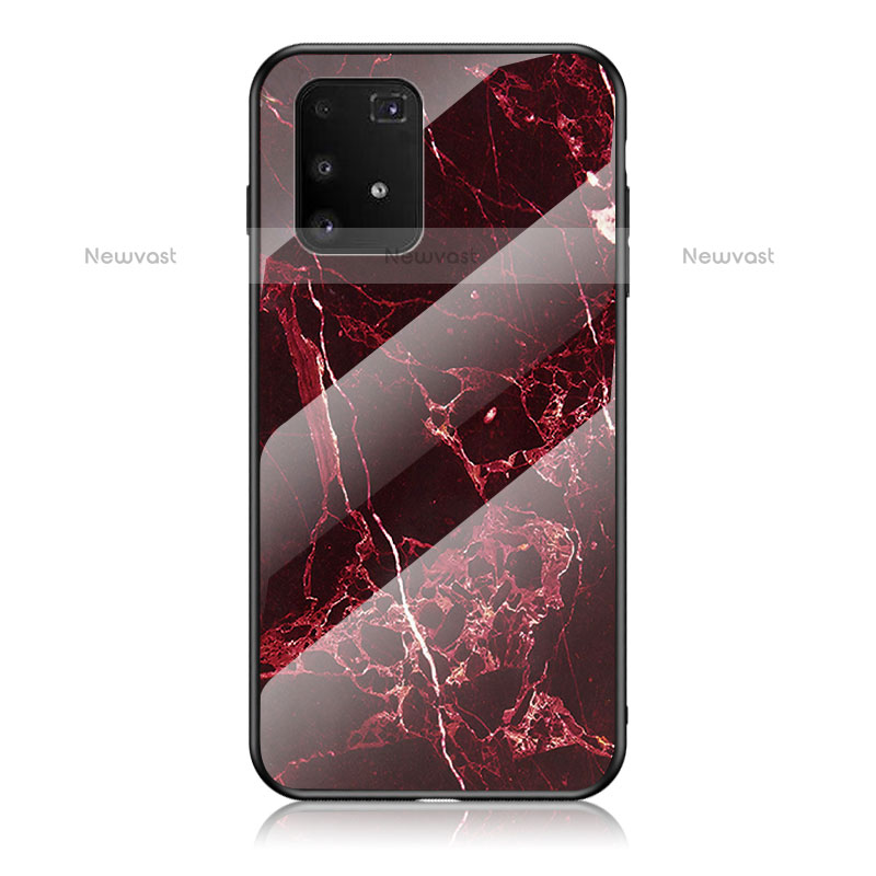 Silicone Frame Fashionable Pattern Mirror Case Cover for Samsung Galaxy A91 Red