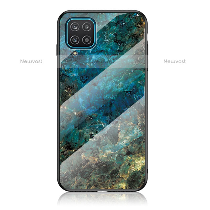 Silicone Frame Fashionable Pattern Mirror Case Cover for Samsung Galaxy F12 Blue