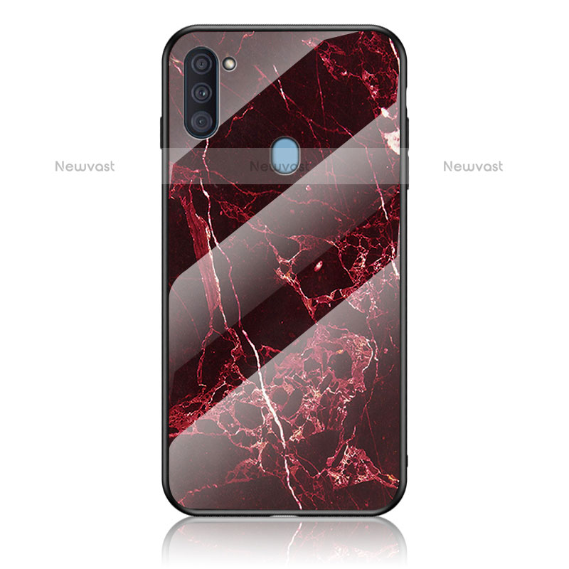 Silicone Frame Fashionable Pattern Mirror Case Cover for Samsung Galaxy M11 Red