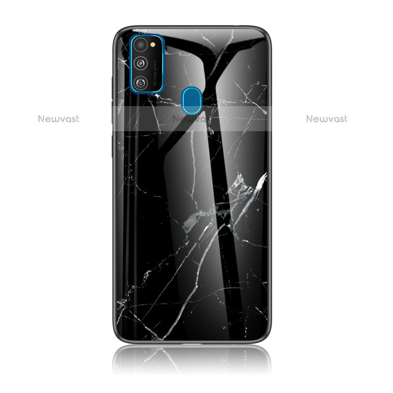 Silicone Frame Fashionable Pattern Mirror Case Cover for Samsung Galaxy M21 Black