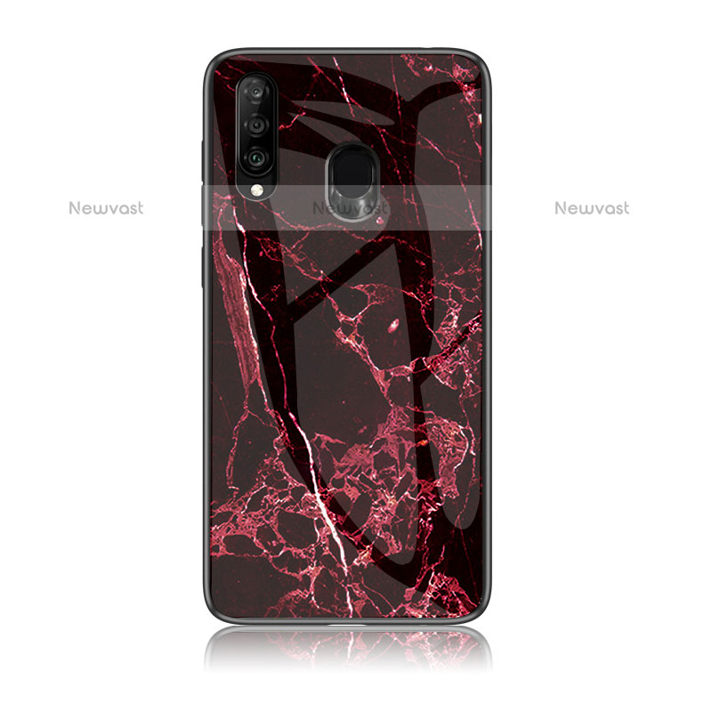 Silicone Frame Fashionable Pattern Mirror Case Cover for Samsung Galaxy M30 Red