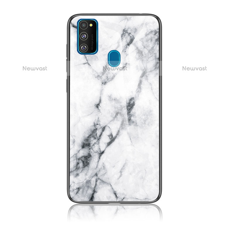 Silicone Frame Fashionable Pattern Mirror Case Cover for Samsung Galaxy M30s White