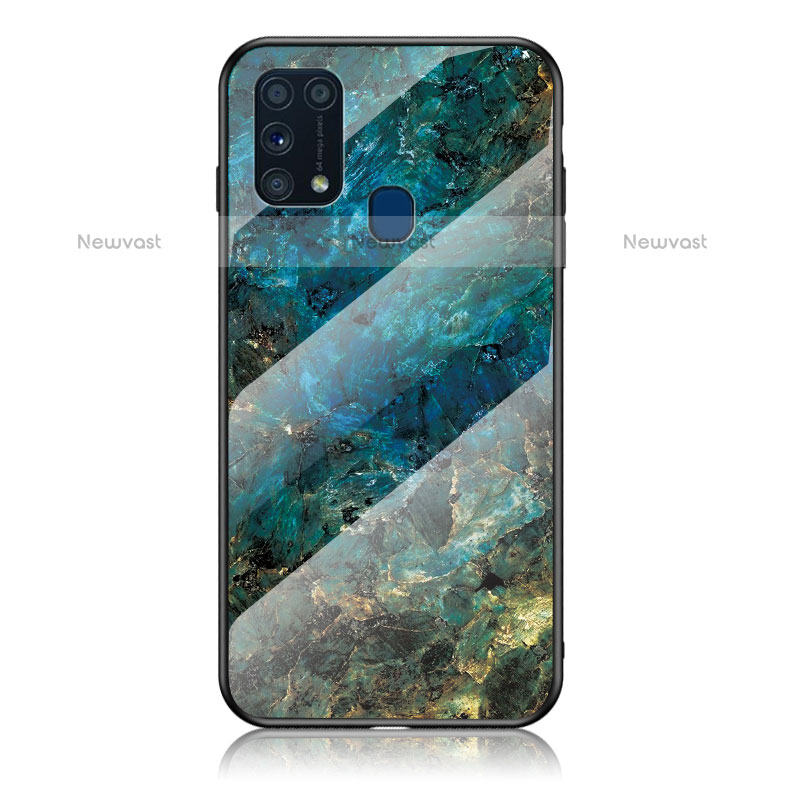 Silicone Frame Fashionable Pattern Mirror Case Cover for Samsung Galaxy M31 Blue