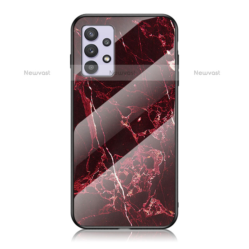 Silicone Frame Fashionable Pattern Mirror Case Cover for Samsung Galaxy M32 5G Red