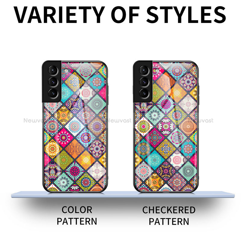 Silicone Frame Fashionable Pattern Mirror Case Cover for Samsung Galaxy S22 Plus 5G