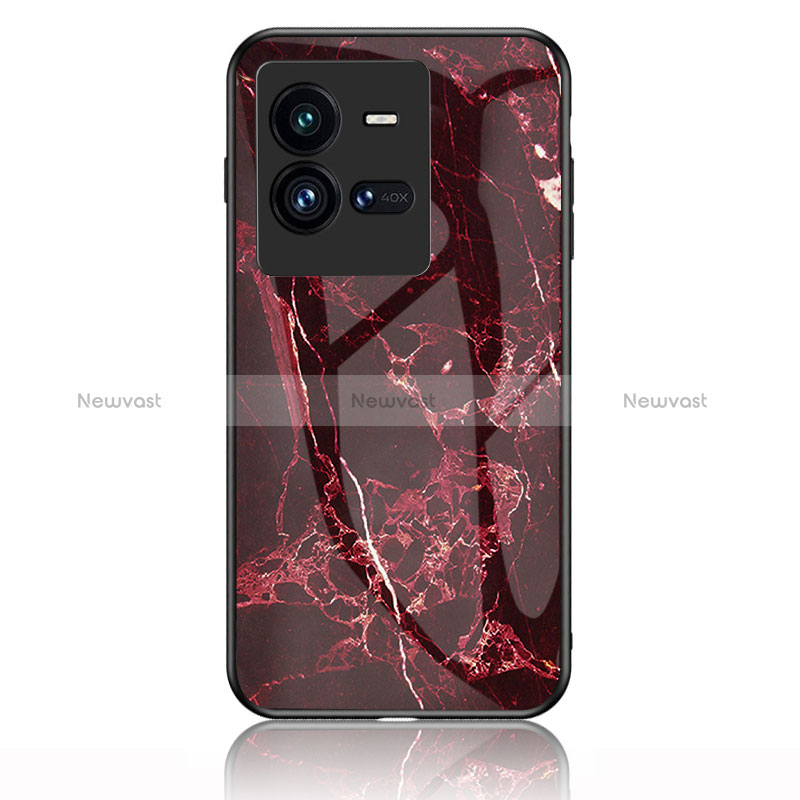 Silicone Frame Fashionable Pattern Mirror Case Cover for Vivo iQOO 10 Pro 5G Red