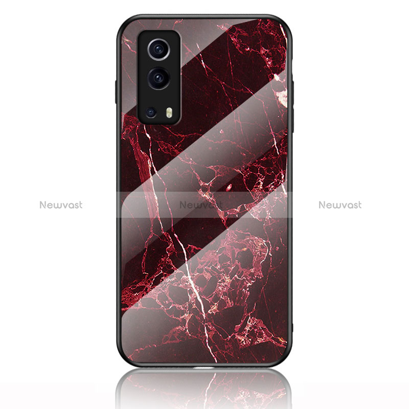 Silicone Frame Fashionable Pattern Mirror Case Cover for Vivo iQOO Z3 5G Red