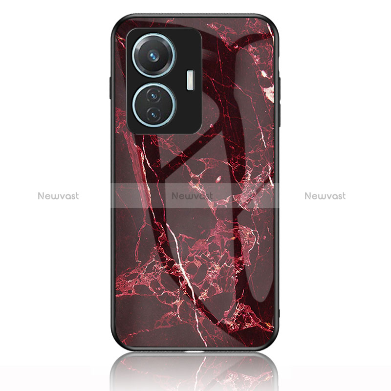 Silicone Frame Fashionable Pattern Mirror Case Cover for Vivo T1 4G Red