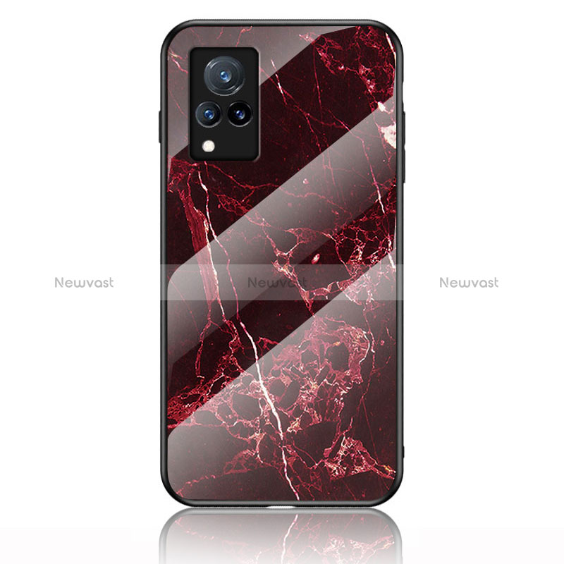 Silicone Frame Fashionable Pattern Mirror Case Cover for Vivo V21 5G Red