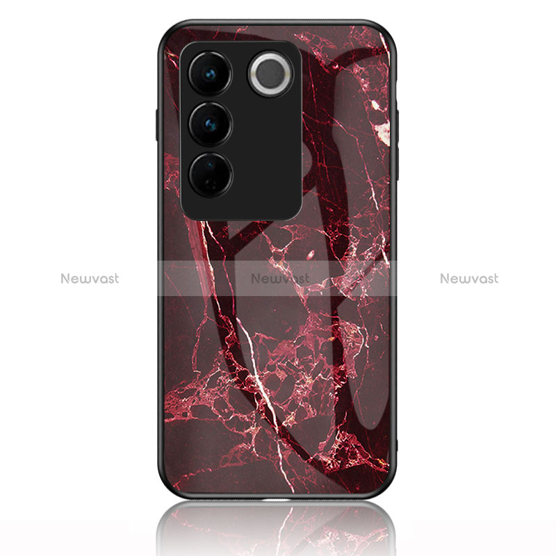 Silicone Frame Fashionable Pattern Mirror Case Cover for Vivo V27 5G Red
