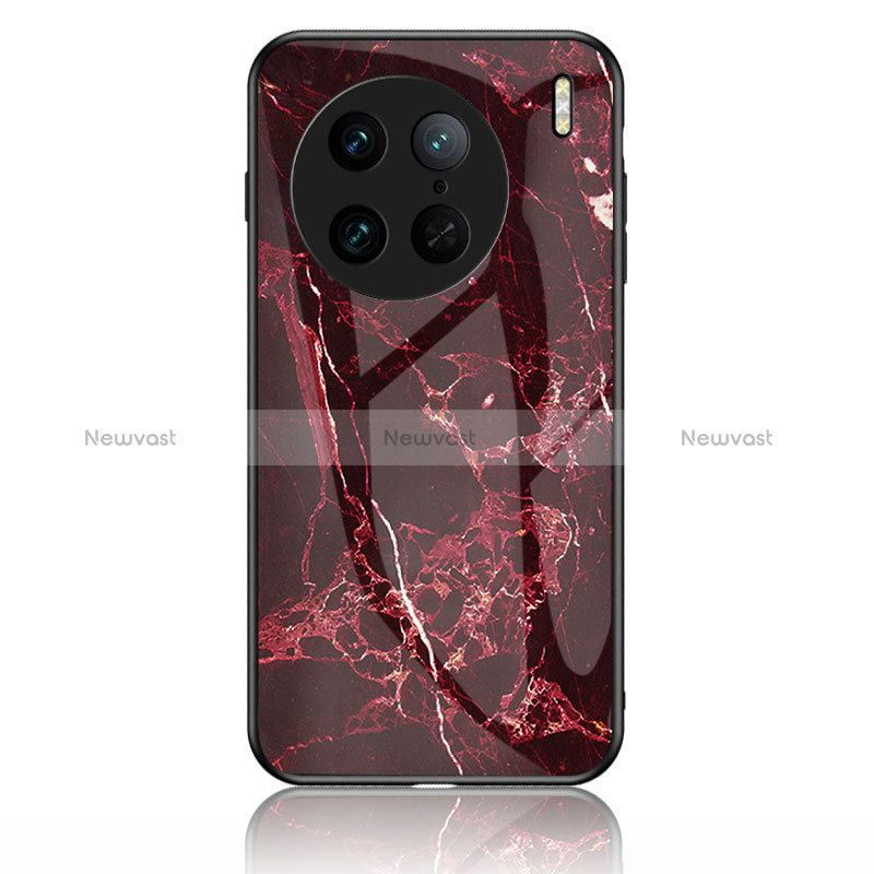 Silicone Frame Fashionable Pattern Mirror Case Cover for Vivo X90 5G Red