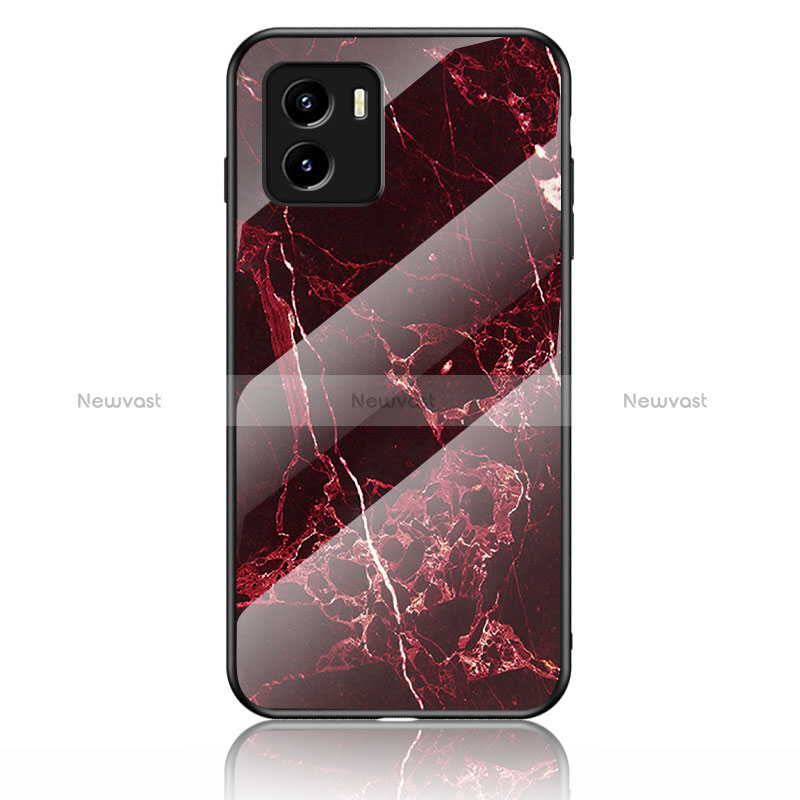 Silicone Frame Fashionable Pattern Mirror Case Cover for Vivo Y01A Red