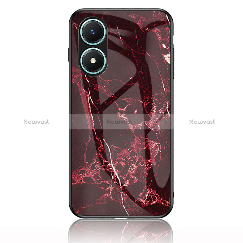 Silicone Frame Fashionable Pattern Mirror Case Cover for Vivo Y02S Red