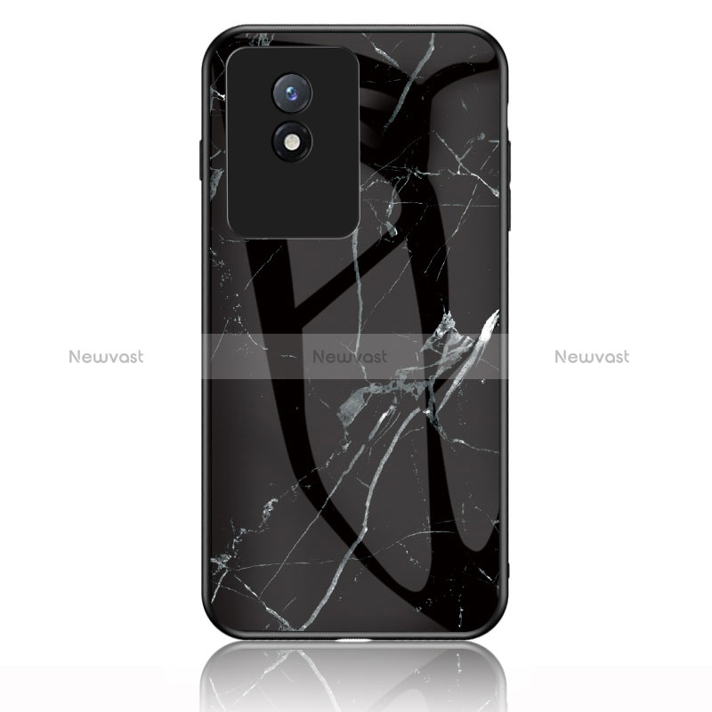 Silicone Frame Fashionable Pattern Mirror Case Cover for Vivo Y11 (2023) Black