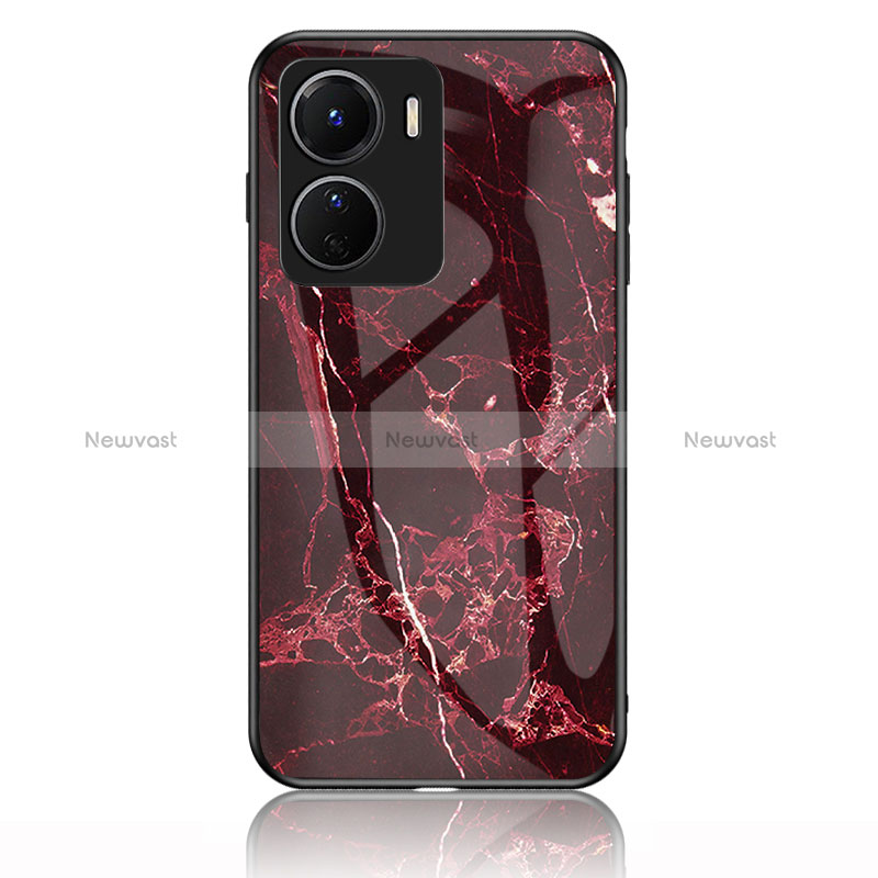 Silicone Frame Fashionable Pattern Mirror Case Cover for Vivo Y16 Red