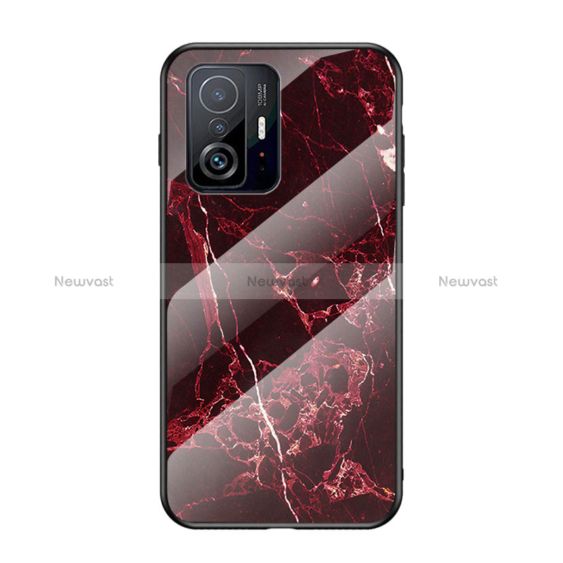 Silicone Frame Fashionable Pattern Mirror Case Cover for Xiaomi Mi 11T Pro 5G Red