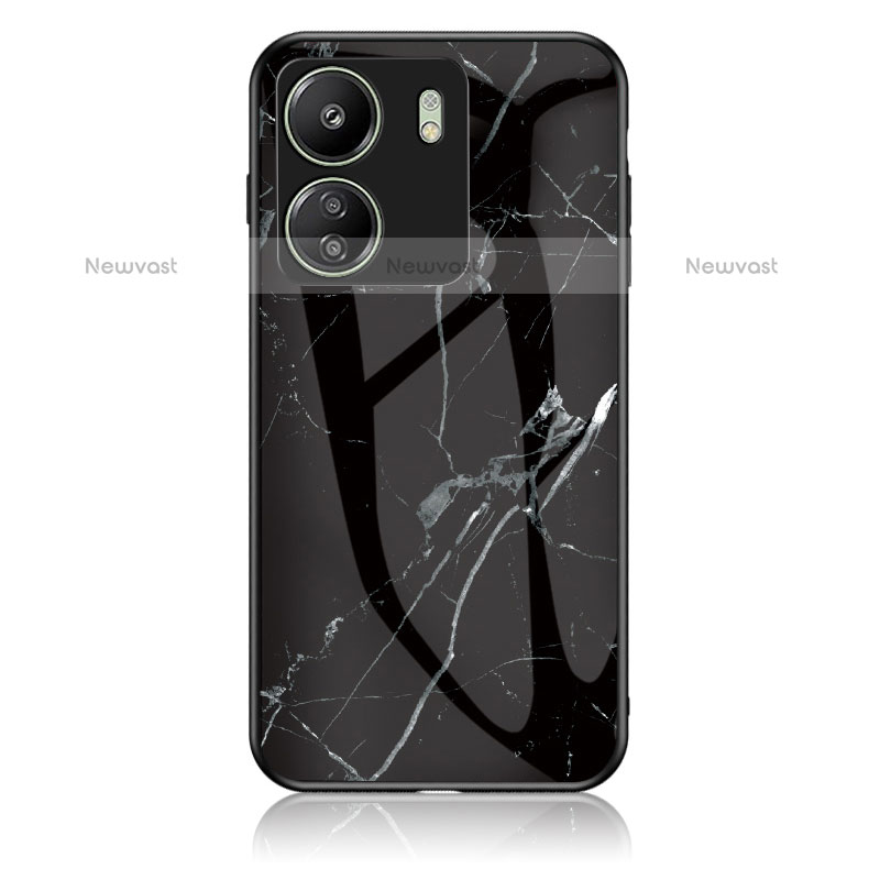 Silicone Frame Fashionable Pattern Mirror Case Cover for Xiaomi Poco C65 Black