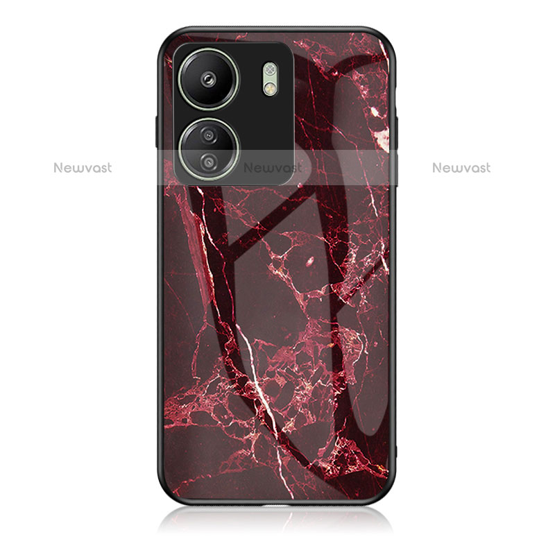 Silicone Frame Fashionable Pattern Mirror Case Cover for Xiaomi Poco C65 Red