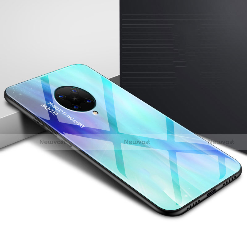 Silicone Frame Fashionable Pattern Mirror Case Cover for Xiaomi Poco F2 Pro Cyan