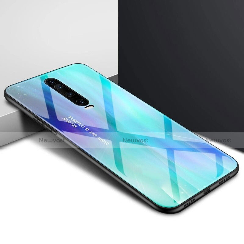 Silicone Frame Fashionable Pattern Mirror Case Cover for Xiaomi Redmi K30 4G Cyan