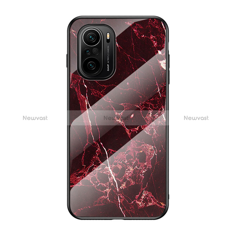 Silicone Frame Fashionable Pattern Mirror Case Cover for Xiaomi Redmi K40 5G Red