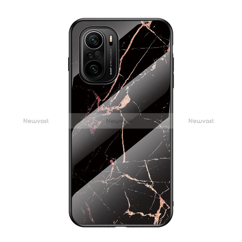 Silicone Frame Fashionable Pattern Mirror Case Cover for Xiaomi Redmi K40 Pro+ Plus 5G Gold and Black