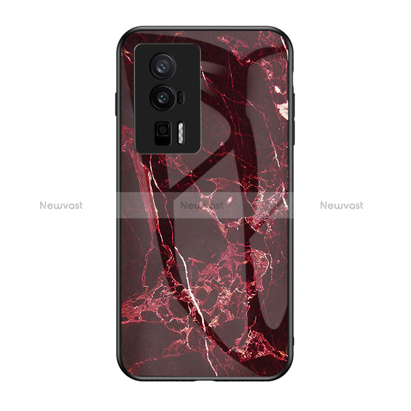 Silicone Frame Fashionable Pattern Mirror Case Cover for Xiaomi Redmi K60 5G Red