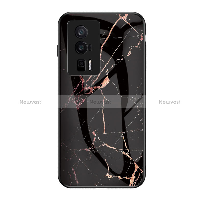 Silicone Frame Fashionable Pattern Mirror Case Cover for Xiaomi Redmi K60 Pro 5G Gold and Black