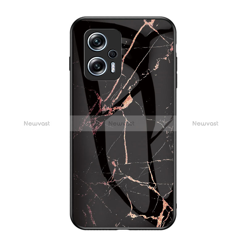 Silicone Frame Fashionable Pattern Mirror Case Cover for Xiaomi Redmi Note 11T Pro+ Plus 5G Gold and Black