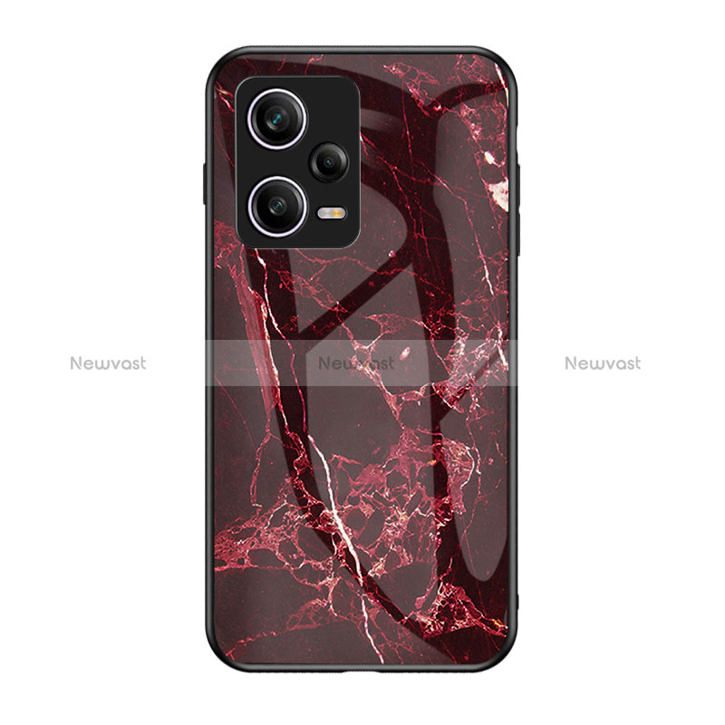 Silicone Frame Fashionable Pattern Mirror Case Cover for Xiaomi Redmi Note 12 Pro 5G Red