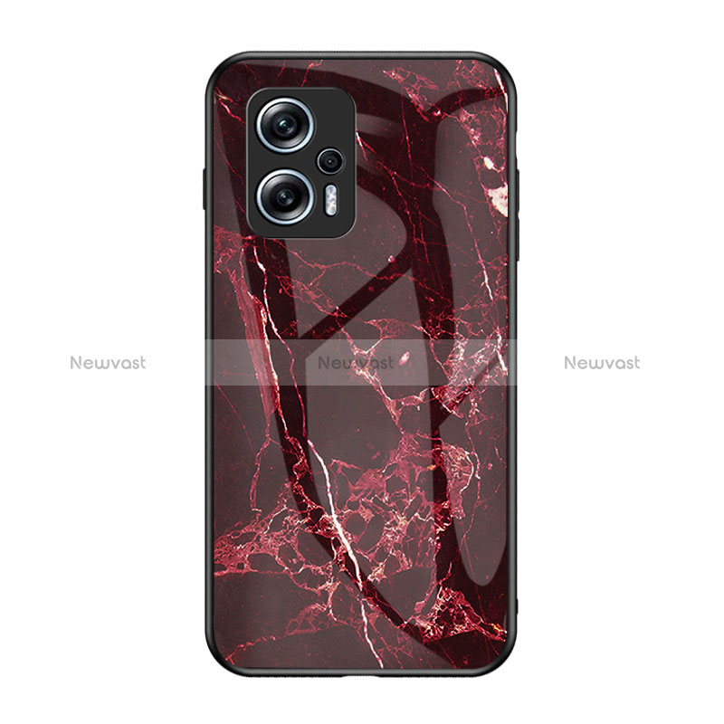 Silicone Frame Fashionable Pattern Mirror Case Cover for Xiaomi Redmi Note 12T Pro 5G Red