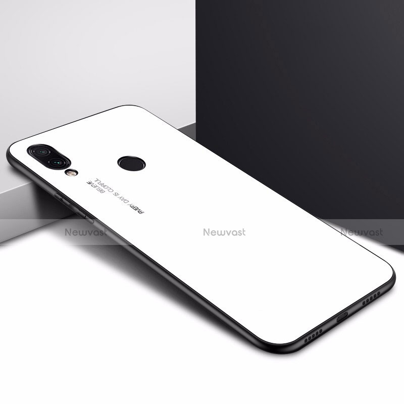 Silicone Frame Fashionable Pattern Mirror Case Cover for Xiaomi Redmi Note 7 Pro White