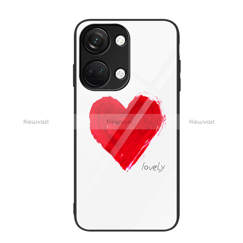 Silicone Frame Fashionable Pattern Mirror Case Cover JM2 for OnePlus Ace 2V 5G Red