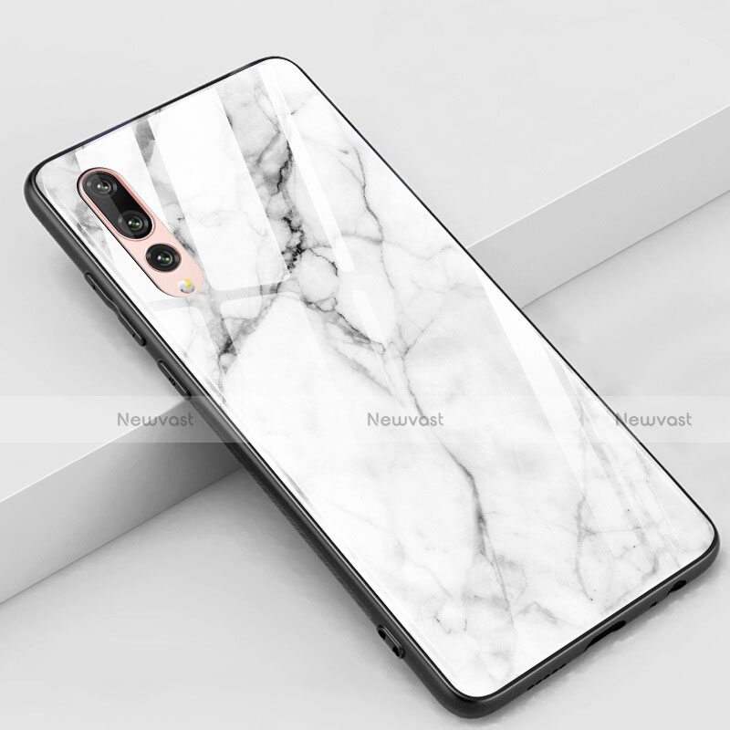 Silicone Frame Fashionable Pattern Mirror Case Cover K01 for Huawei P20 Pro White