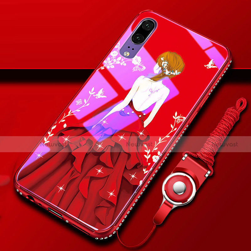 Silicone Frame Fashionable Pattern Mirror Case Cover K01 for Huawei P20 Red