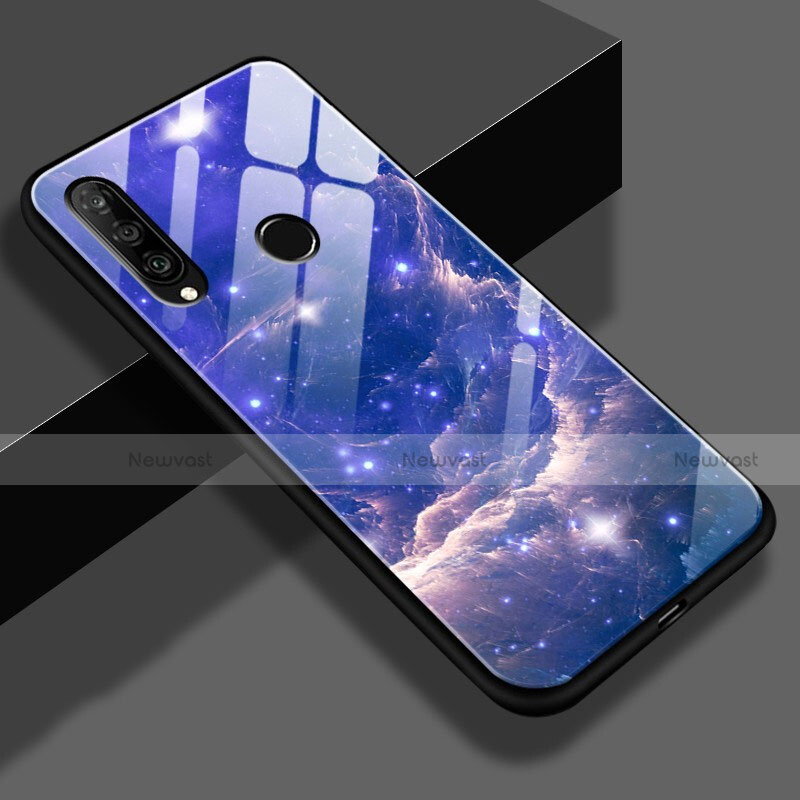 Silicone Frame Fashionable Pattern Mirror Case Cover K01 for Huawei P30 Lite Sky Blue