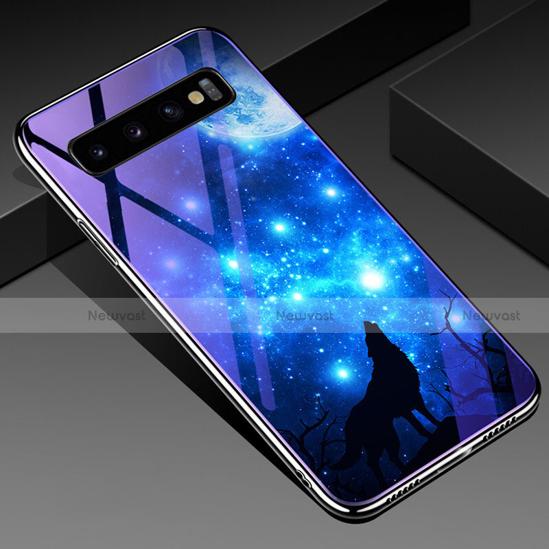 Silicone Frame Fashionable Pattern Mirror Case Cover K01 for Samsung Galaxy S10 Plus Cyan