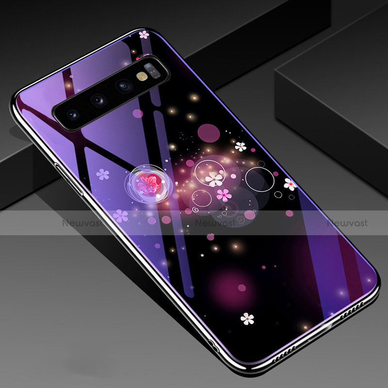 Silicone Frame Fashionable Pattern Mirror Case Cover K01 for Samsung Galaxy S10 Plus Purple