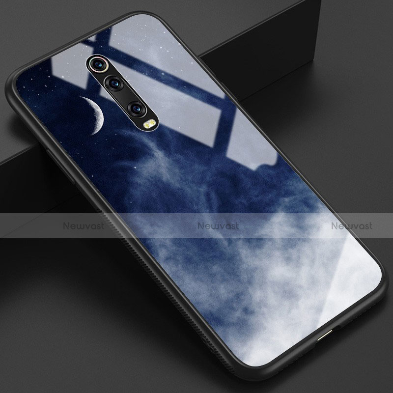 Silicone Frame Fashionable Pattern Mirror Case Cover K01 for Xiaomi Redmi K20 Pro Blue and Black